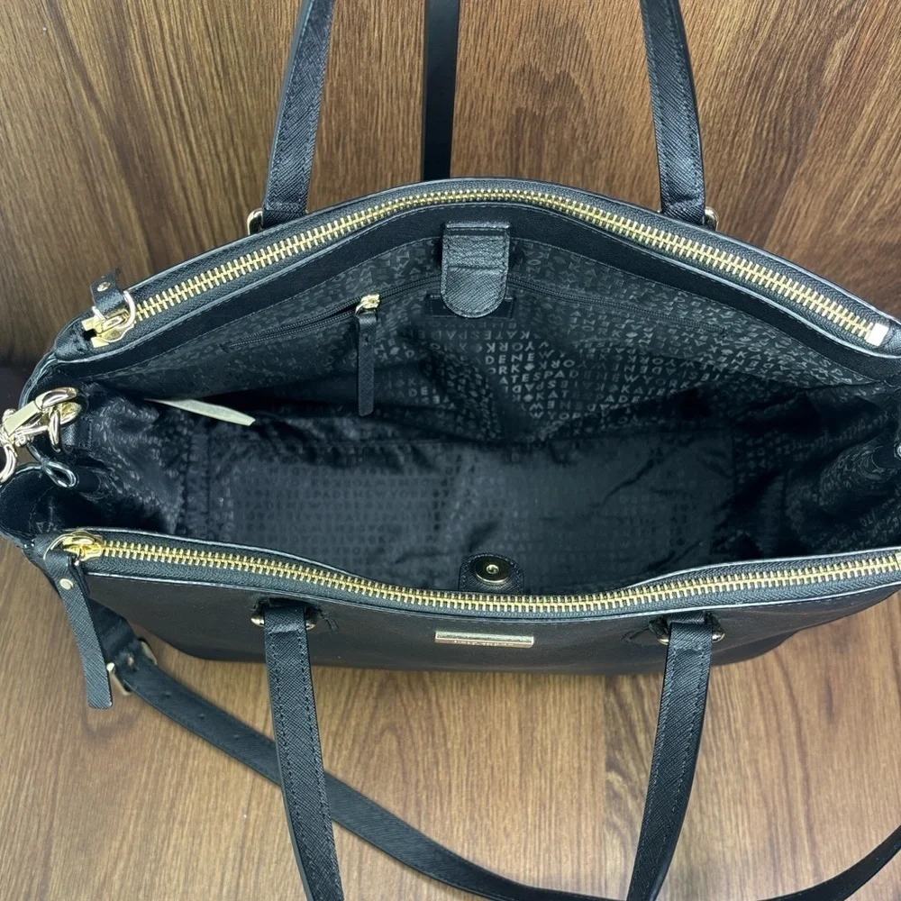 Kate Spade Black Saffiano Leather Zip Top Structured Tote Bag